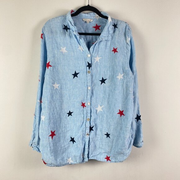 John Mark Blue Relaxed Button Down Shirt with Mandarin Collar - Picture 1 of 10
